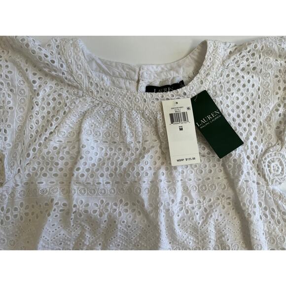 Lauren Ralph Lauren Women's Eyelet Flutter Sleeve White Top Size M NWT - Picture 4 of 10
